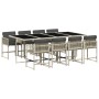 Set comedor de jardín 9 pzas cojines ratán sintético gris claro