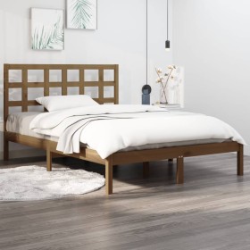 Honey brown solid pine wood bed frame 200x200 cm by vidaXL, Beds and slatted bases - Ref: Foro24-3105493, Price: 159,36 €, Di...