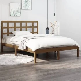Honey brown solid pine wood bed frame 200x200 cm by vidaXL, Beds and slatted bases - Ref: Foro24-3105493, Price: 157,37 €, Di...