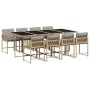 Set comedor de jardín 9 pzas con cojines ratán sintético beige