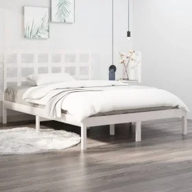 White solid wood bed frame 200x200 cm by vidaXL, Beds and slatted bases - Ref: Foro24-3105491, Price: 135,60 €, Discount: %