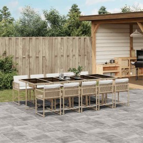 Set comedor de jardín 11 pzas con cojines ratán sintético beige