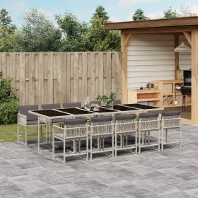 Set de comedor de jardín 11 pzas y cojines ratán sintético gris