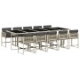 Set de comedor de jardín 11 pzas y cojines ratán sintético gris