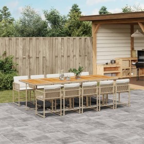 Set comedor de jardín 11 pzas con cojines ratán sintético beige