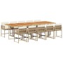Set comedor de jardín 11 pzas con cojines ratán sintético beige