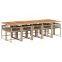 Set comedor de jardín 11 pzas con cojines ratán sintético beige