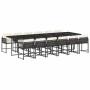 Set comedor de jardín con cojines 13 pzas ratán sintético negro