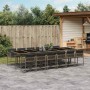 Set comedor de jardín con cojines 13 pzas ratán sintético gris