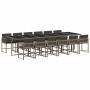Set comedor de jardín con cojines 13 pzas ratán sintético gris