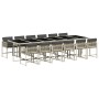 Set comedor jardín y cojines 13 pzas ratán sintético gris claro