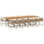 Set comedor de jardín con cojines 13 pzas ratán sintético beige