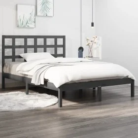 Solid gray pine wood bed frame 200x200 cm by vidaXL, Beds and slatted bases - Ref: Foro24-3105492, Price: 156,02 €, Discount: %