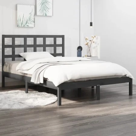 Solid gray pine wood bed frame 200x200 cm by vidaXL, Beds and slatted bases - Ref: Foro24-3105492, Price: 156,02 €, Discount: %