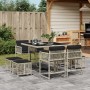 Set comedor de jardín 9 pzas cojines ratán sintético gris claro