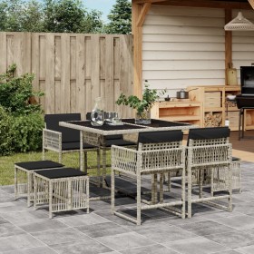 Set comedor de jardín 9 pzas cojines ratán sintético gris claro