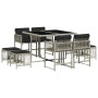 Set comedor de jardín 9 pzas cojines ratán sintético gris claro