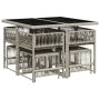Set comedor de jardín 9 pzas cojines ratán sintético gris claro