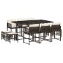 Set comedor de jardín 11 pzas y cojines ratán sintético marrón