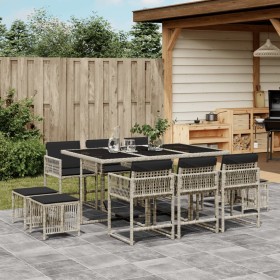 Set de comedor de jardín 11 pzas y cojines ratán sintético gris