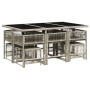 Set de comedor de jardín 11 pzas y cojines ratán sintético gris