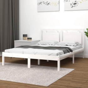 Estructura de cama madera maciza blanca King Size 150x200 cm
