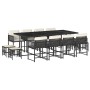 Set comedor de jardín con cojines 13 pzas ratán sintético negro
