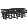 Set comedor de jardín con cojines 13 pzas ratán sintético negro