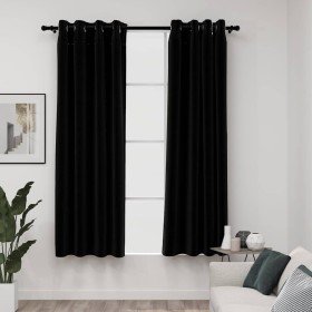 Cortinas opacas con ojales look de lino 2 pzas negro 140x175 cm Cortinas opacas con ojales look de lino 2 pzas negro 140x175 cm