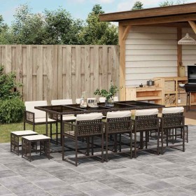 Set muebles de jardín 13 pzas y cojines ratán sintético marrón