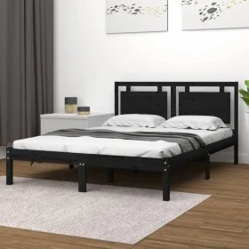 Solid black pine wood bed frame 200x200 cm by vidaXL, Beds and slatted bases - Ref: Foro24-3105559, Price: 171,30 €, Discount: %