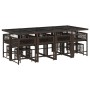 Set muebles de jardín 13 pzas y cojines ratán sintético marrón