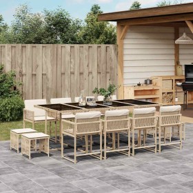 Set comedor de jardín con cojines 13 pzas ratán sintético beige