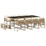 Set comedor de jardín con cojines 13 pzas ratán sintético beige