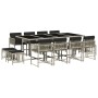 Set comedor jardín y cojines 13 pzas ratán sintético gris claro