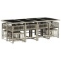 Set comedor jardín y cojines 13 pzas ratán sintético gris claro