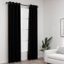 Cortinas opacas con ojales look de lino 2 pzas negro 140x225 cm