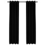 Cortinas opacas con ojales look de lino 2 pzas negro 140x225 cm