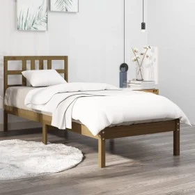 Honey brown solid wood bed frame 100x200 cm by vidaXL, Beds and slatted bases - Ref: Foro24-3105398, Price: 102,33 €, Discoun...