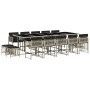 Set comedor jardín y cojines 15 pzas ratán sintético gris claro
