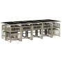 Set comedor jardín y cojines 15 pzas ratán sintético gris claro