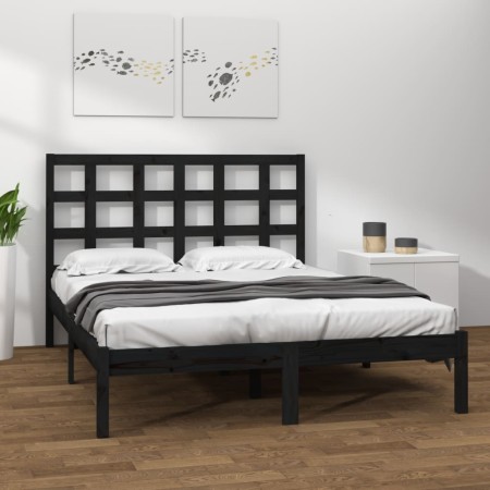 Estructura de cama de madera maciza de pino negra 200x200 cm de vidaXL, Camas y somieres - Ref: Foro24-3105494, Precio: 158,6...
