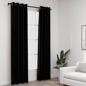 Cortinas opacas con ojales look de lino 2 pzas negro 140x245 cm Cortinas opacas con ojales look de lino 2 pzas negro 140x245 cm