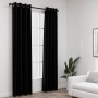 Cortinas opacas con ojales look de lino 2 pzas negro 140x245 cm