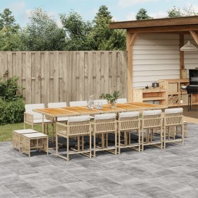 Set comedor de jardín con cojines 15 pzas ratán sintético beige