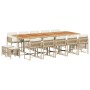 Set comedor de jardín con cojines 15 pzas ratán sintético beige
