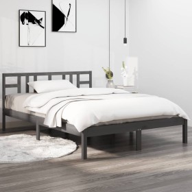 Estructura de cama madera maciza gris doble 135x190 cm