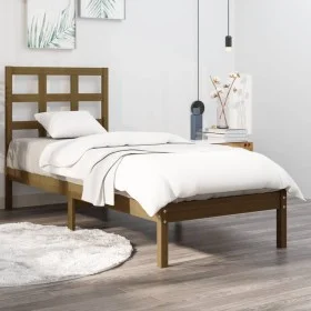Honey brown solid wood bed frame 100x200 cm by vidaXL, Beds and slatted bases - Ref: Foro24-3105463, Price: 100,21 €, Discoun...