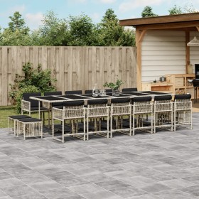 Set comedor jardín y cojines 17 pzas ratán sintético gris claro