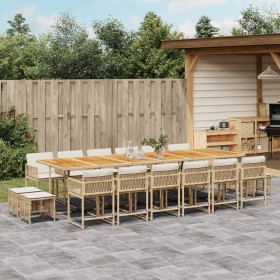Set comedor de jardín 17 pzas con cojines ratán sintético beige